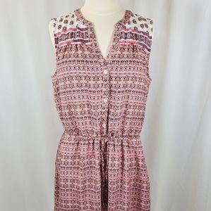 GAP Women's Floral Dress Size M Short Sleeve Shift Pink Button Up Lined Midi